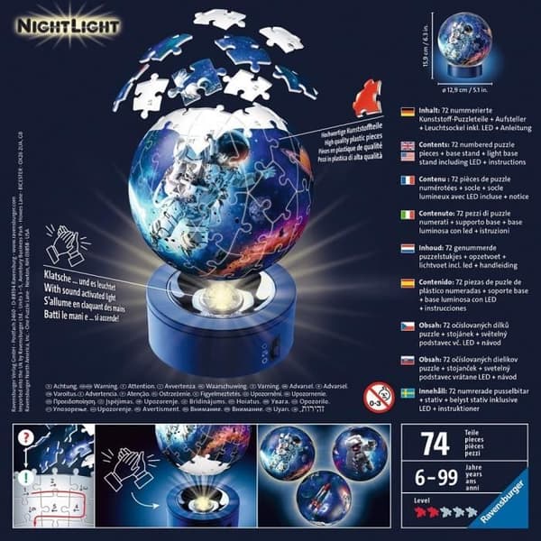 Upplyst 3D-bollpussel - Astronauter - Ravensburger - 72 bitar - Astrologi och esoterismtema