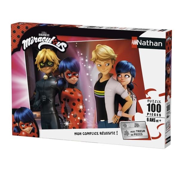 100 bitars pussel Miraculous Adrien och Marinette - Nathan - Med bitsorterare - Tecknade serier och serier