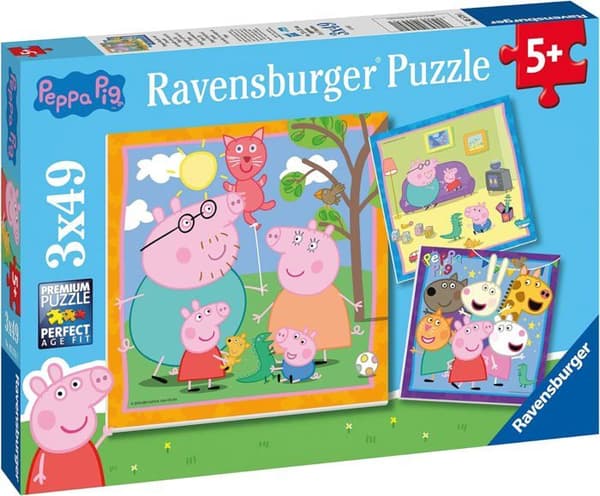 Pussel 3 x 49 bitar: Peppa Pigs familj och vänner Unik färg