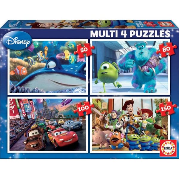 EDUCA - Disney Pixar - 4 i 1 multipussel: Nemo - Monsters - Bilar - Toy Story