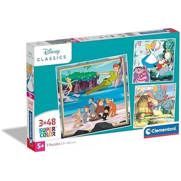 Pussel - CLEMENTONI - Supercolor Pussel - Disney Klassiker - 3x48 Bitar - Ekologisk - För Barn 5 År