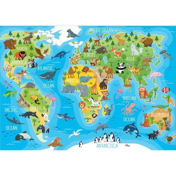 Animals World Map Pussel - EDUCA - 150 bitar - Blandat - Från 6 år