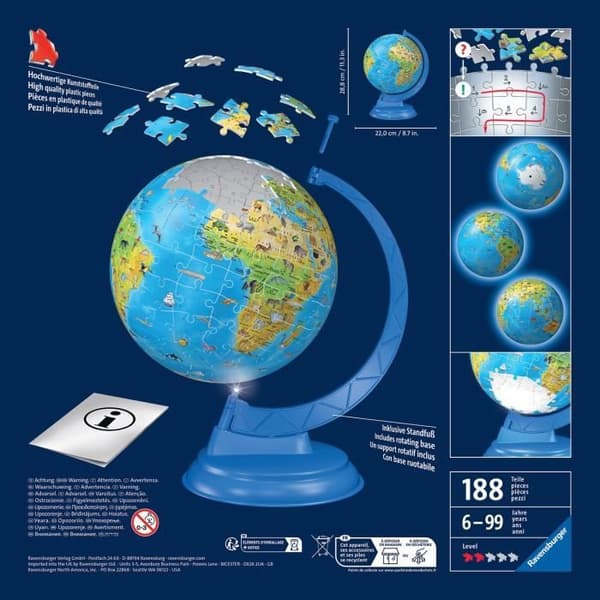 3D Luminous Globe Puzzle - Ravensburger - Resor och kartor - Mindre än 100 bitar - Blandat