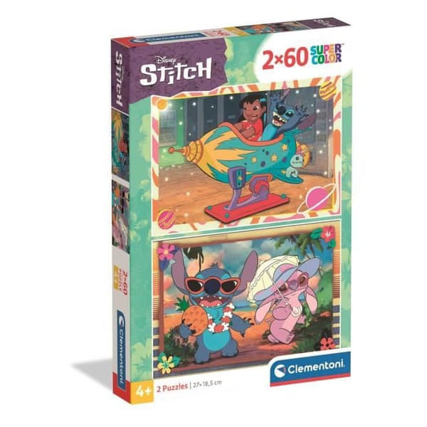 Pussel 2x60 bitar Stitch, För barn från 3 år, Temat tecknade filmer, CLEMENTONI