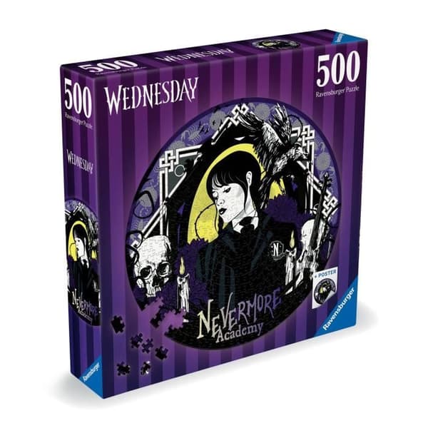 Pussel runt 500 bitar Onsdag Adams, Tecknade filmer och serier, Från 10 år, Ravensburger
