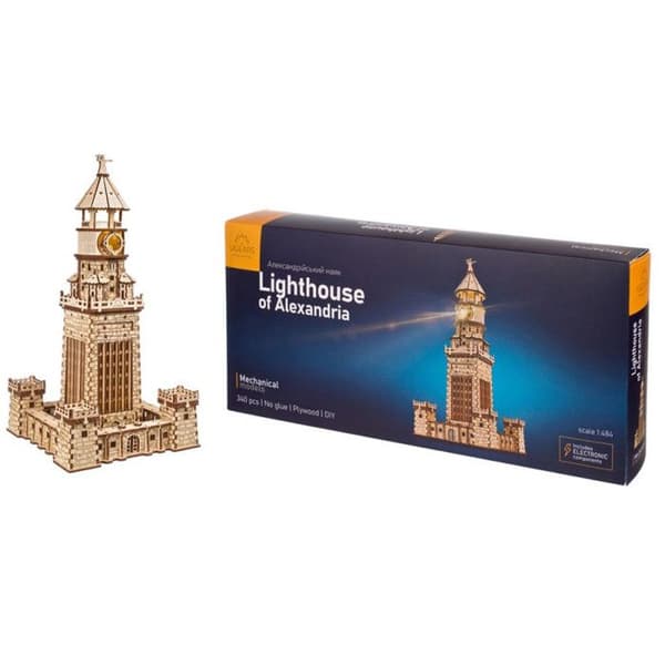 Pussel 3D 340 bitar Ugears Alexandrias fyr med ljus Trä