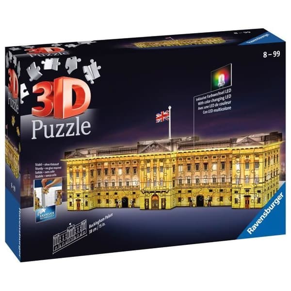 Upplyst Buckingham Palace 3D-pussel - Ravensburger - Monument 216 bitar - utan lim - med färg LEDS - Från 8 år gammal