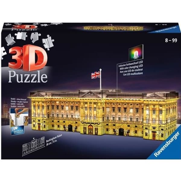 Upplyst Buckingham Palace 3D-pussel - Ravensburger - Monument 216 bitar - utan lim - med färg LEDS - Från 8 år gammal