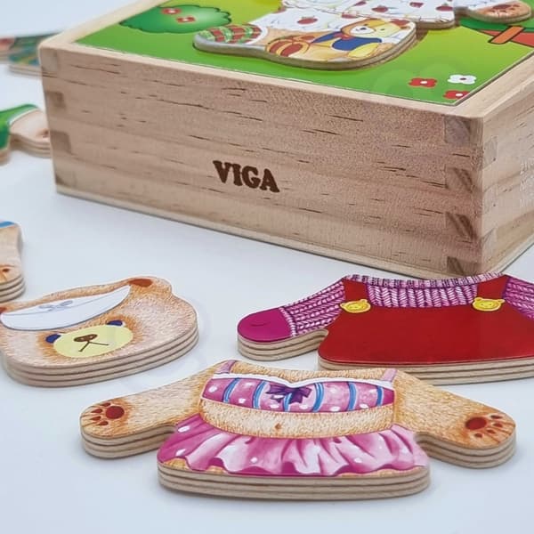 VIGA Træ Logisk Puslespil Kjole Op Bamse Pige