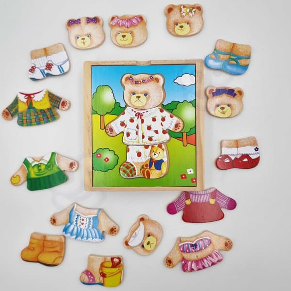 VIGA Træ Logisk Puslespil Kjole Op Bamse Pige