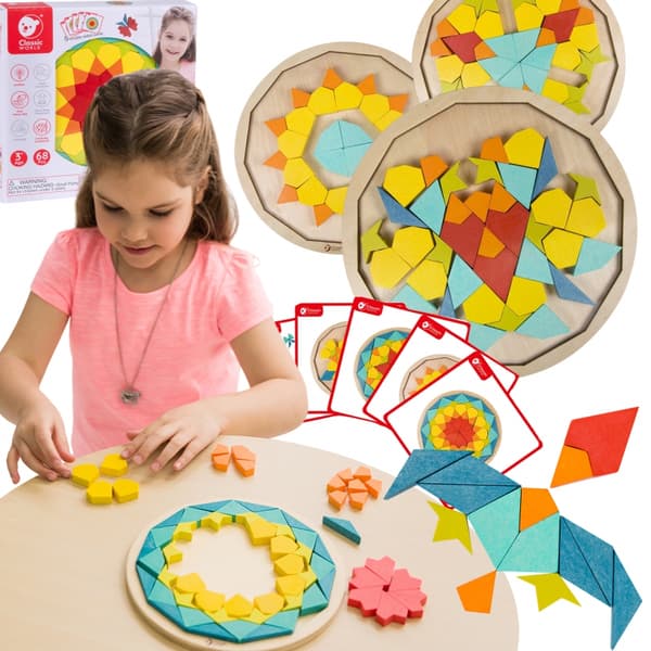 CLASSIC WORLD MONTESSORI PUSLESPIL – MOSAIK, TANGRAM, FORMER OG FARVER