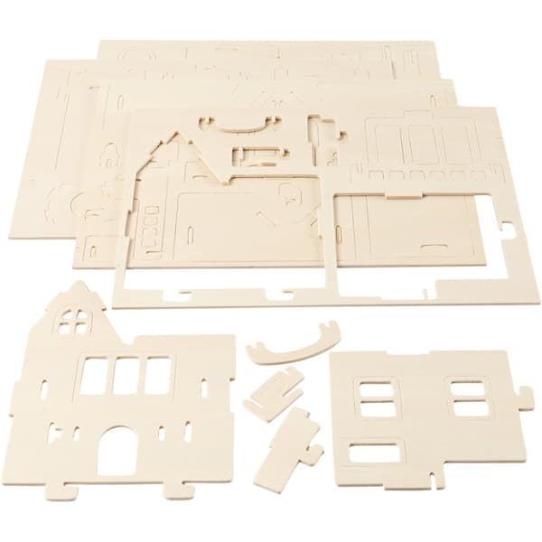 3D Konstruksjonsfigur, Hus med altan, str. 15,8x17,5x19,5, 1 stk.