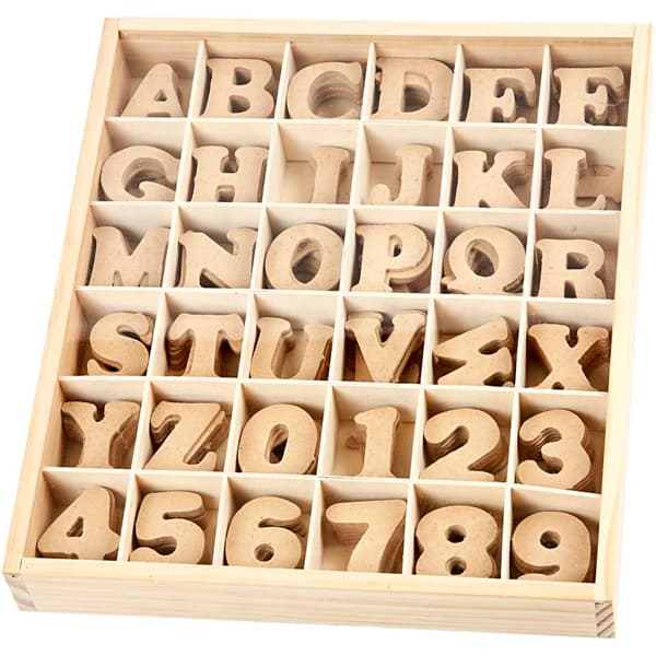 Träbokstäver - Träsiffror MDF - H: 4 cm - 288 st