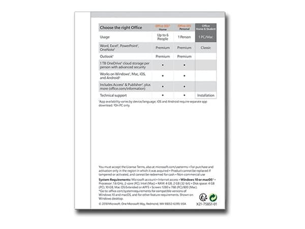 Microsoft Office Home and Student 2019, Office suite, 1 lisenssi(t), Englanti, 4000 MB, 4096 MB, 1600 MHz