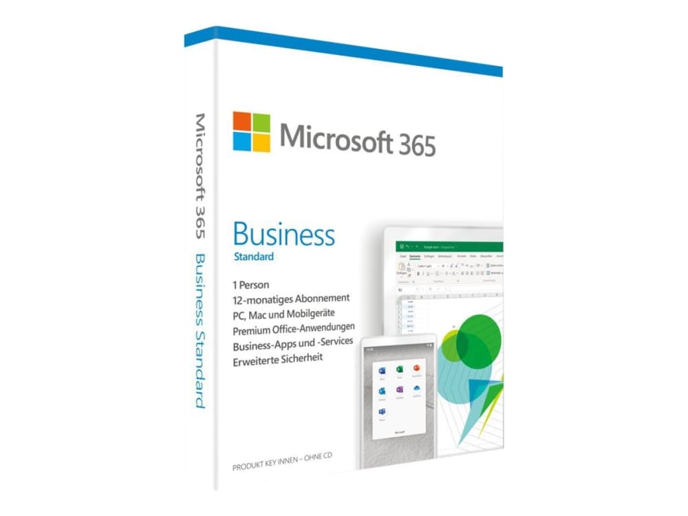 Microsoft 365 Business Standard - Boxpaket (1 år) - 1 användare (5 enheter) - medielös, P6 - Win, Mac, Android, iOS - tyska - Eurozon