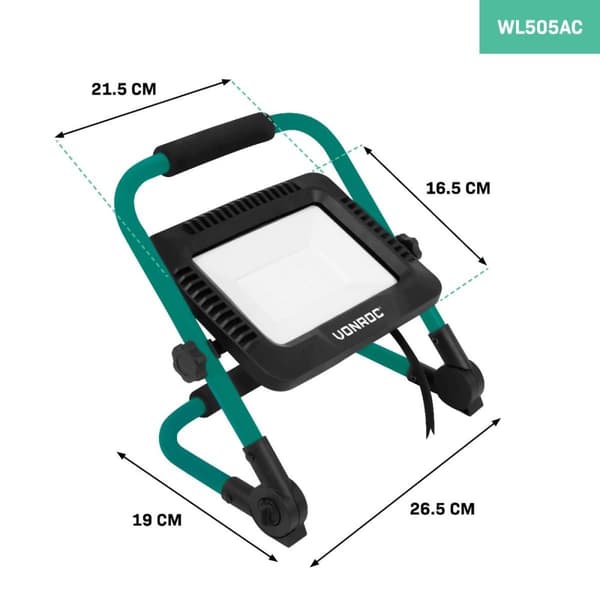 VONROC LED-arbetslampa 50W – vikbar – vridbar | Bred strålningsvinkel