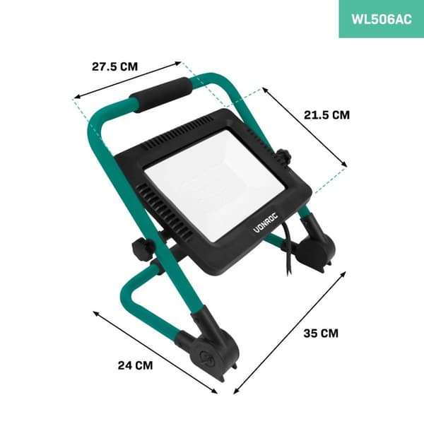 VONROC LED-arbetslampa 100W – vikbar – vridbar | Bred strålningsvinkel