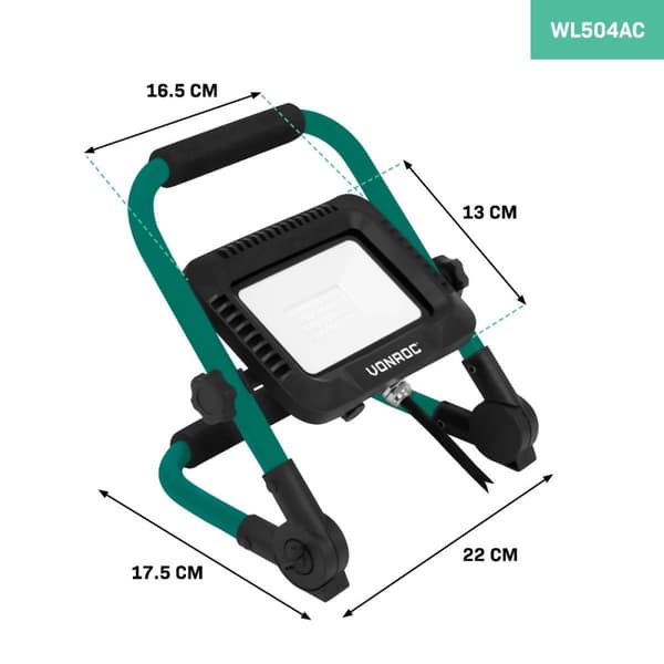VONROC LED-arbetslampa 30W – vikbar – vridbar | Bred strålningsvinkel