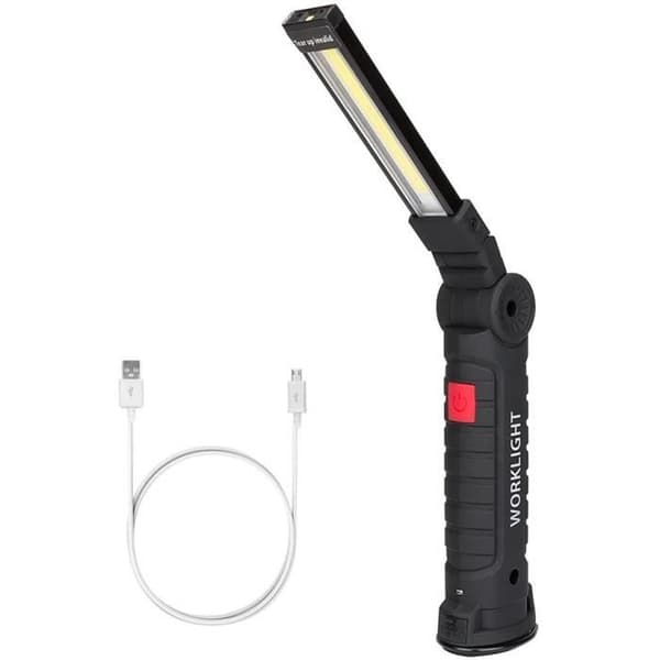 Uppladdningsbar arbetsljuslampa Verkstad COB ficklampa ficklampa med magnetisk bas 5 lägen Vit-rött ljus Camping L