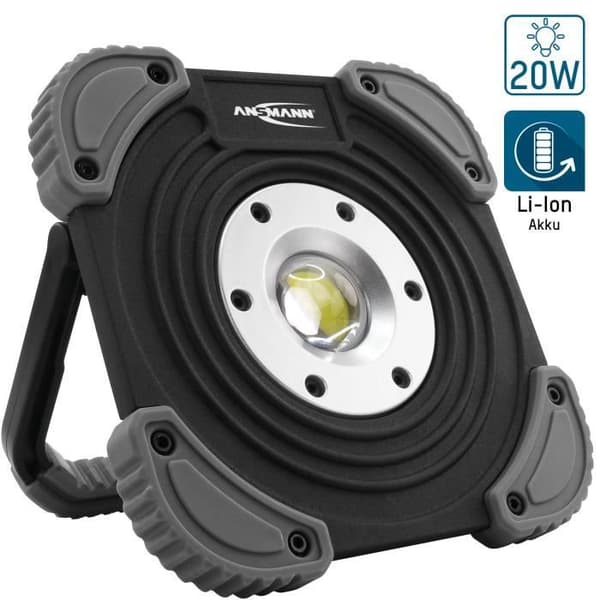 ANSMANN LED-platsstrålkastare med batteri 2000 lumen & 20W - IP64 Robust LED-strålkastare
