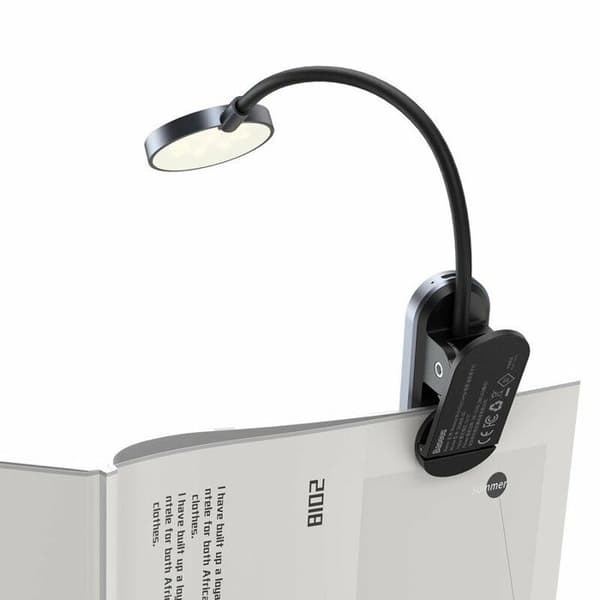 Läslampa - BASEUS - Comfort - Grå - Klämma - 3 ljusstyrkenivåer