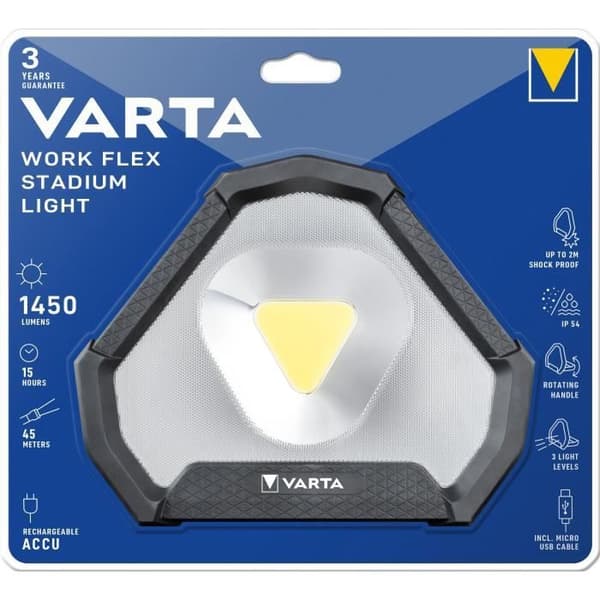 VARTA Work Flex Stadium Light Arbejdslampe - 1450 lm - Genopladelig - IP54 - Justerbar