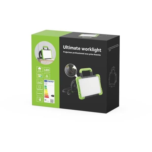 LED-projektør - GAO - Byggeplads 30W - 3000 lumen, IP54, 3m kabel