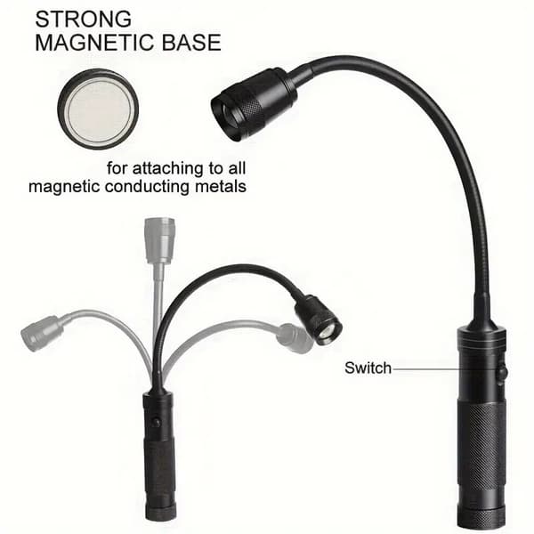 Bøjelig arbejdslampe med magnetisk fod