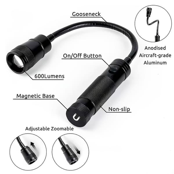Bøjelig arbejdslampe med magnetisk fod