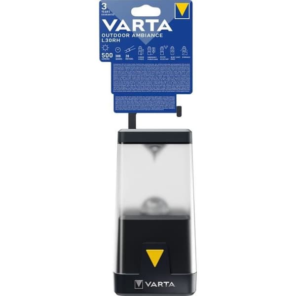Lanterne-VARTA-Udendørs Ambiance Lanterne L30RH-500lm-Hybrid (Batterier eller kabel)-IP54-Højtydende LED-Hvidt eller rødt lys Sort