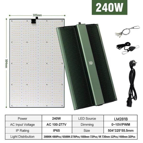 Fullspektrum LED-växtbelysning, 120W/240W effekt, IP65-klassad,240W