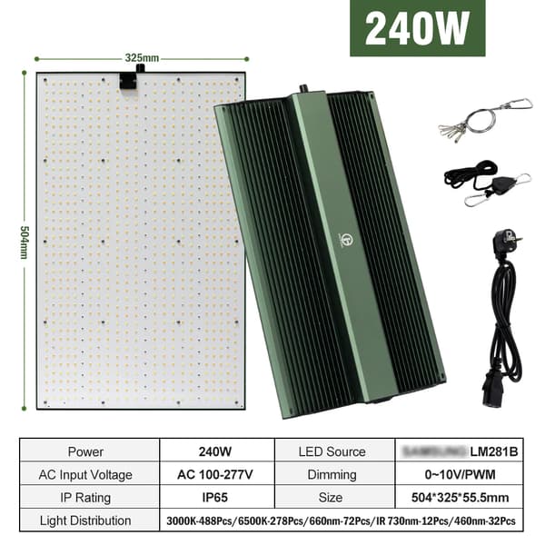 Täysivalo LED-kasvovalo, himmennettävä 240W/120W, IP65 vesitiivis,240W