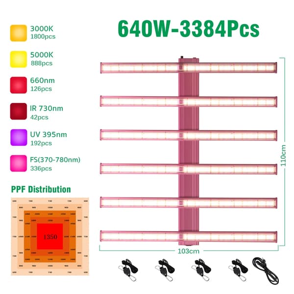 Fullspektrum LED-växtljus, 240W 320W 640W Kraftalternativ, Dimbar Kontroll,640 watt