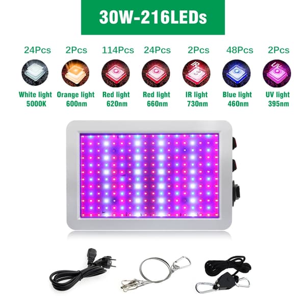 LED Växtlampa, Justerbar Veg/Bloom Switch, Vattentät, Energisnål,30 watt, EU