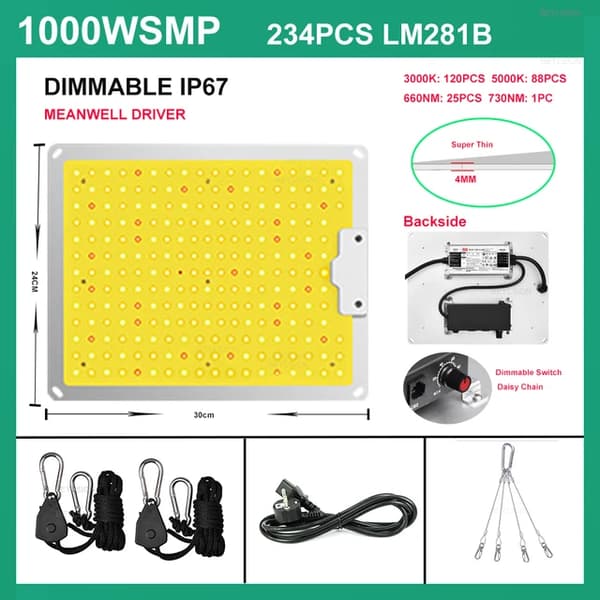 LED-växtljus, kvantum solliknande fullspektrum, växtfabriker växthus, 1000WSMP