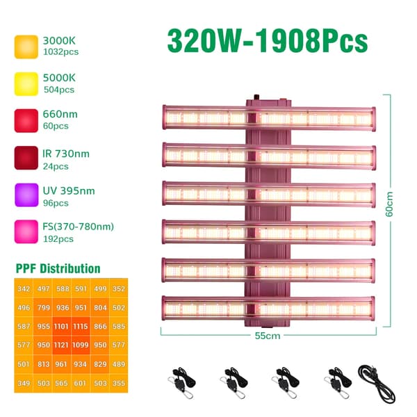 Fullspektrum LED-växtljus, 240W 320W 640W Kraftalternativ, Dimbar Kontroll,320 watt