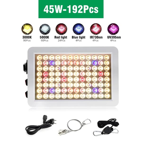 LED-växtljus, Fullspektrum, Dubbelströmbrytare, 45W, EU-kontakt
