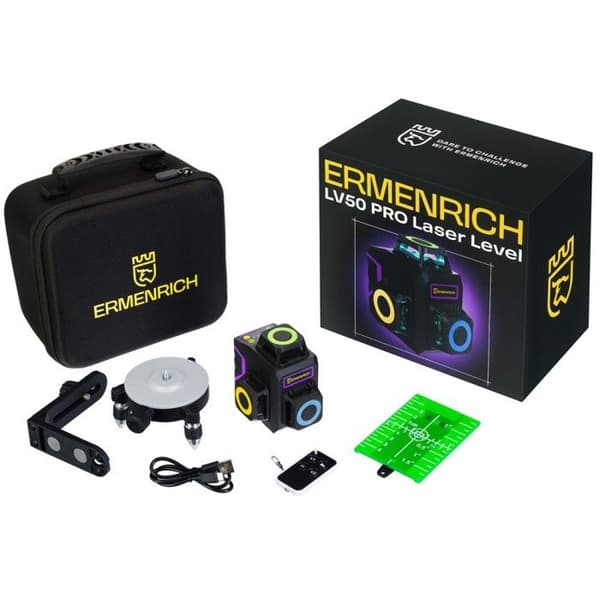 3D Bygglasern - ERMENRICH - PRO LV50V - 12 Gröna Linjer - Automatisk Nivellering - USB-C