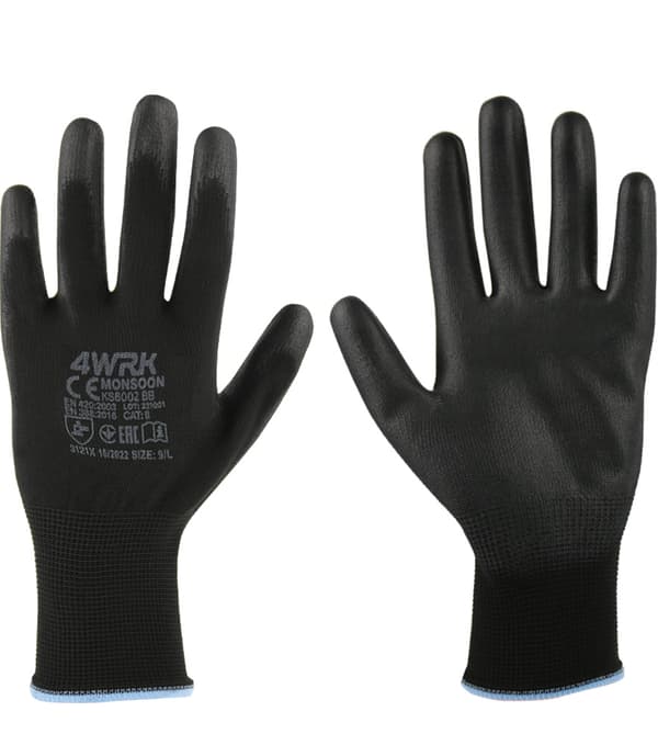Arbejdshandsker 4WRK MONSOON PES/PU KS6002 BB 8/M