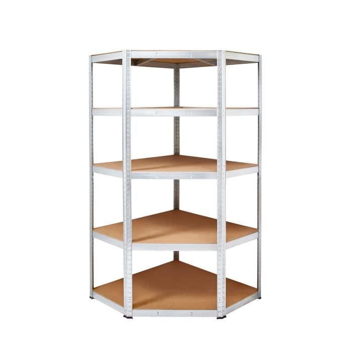 MANUPRO Værksteds hjørnehylde - Tung belastning 1250 kg - 5 hylder - Max 250 kg / hylde - Galvaniseret stål