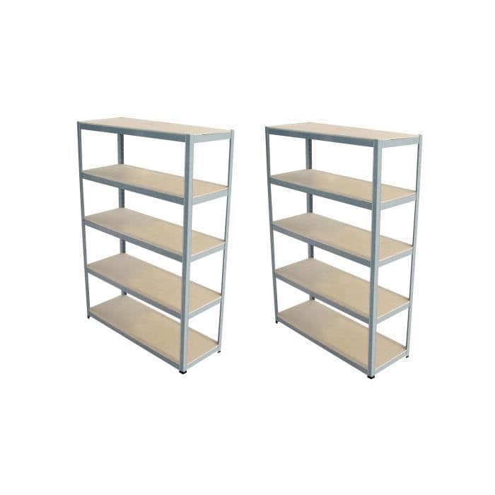 SODIAC Set med 2 tunga hyllor 5 hyllor - 175 kg per hylla - 180 x 120 x 45 cm
