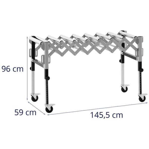 MSW Rulltransportör - 130 kg - 147 cm - 9 rullar - Höjdjusterbar - Hopfällbar