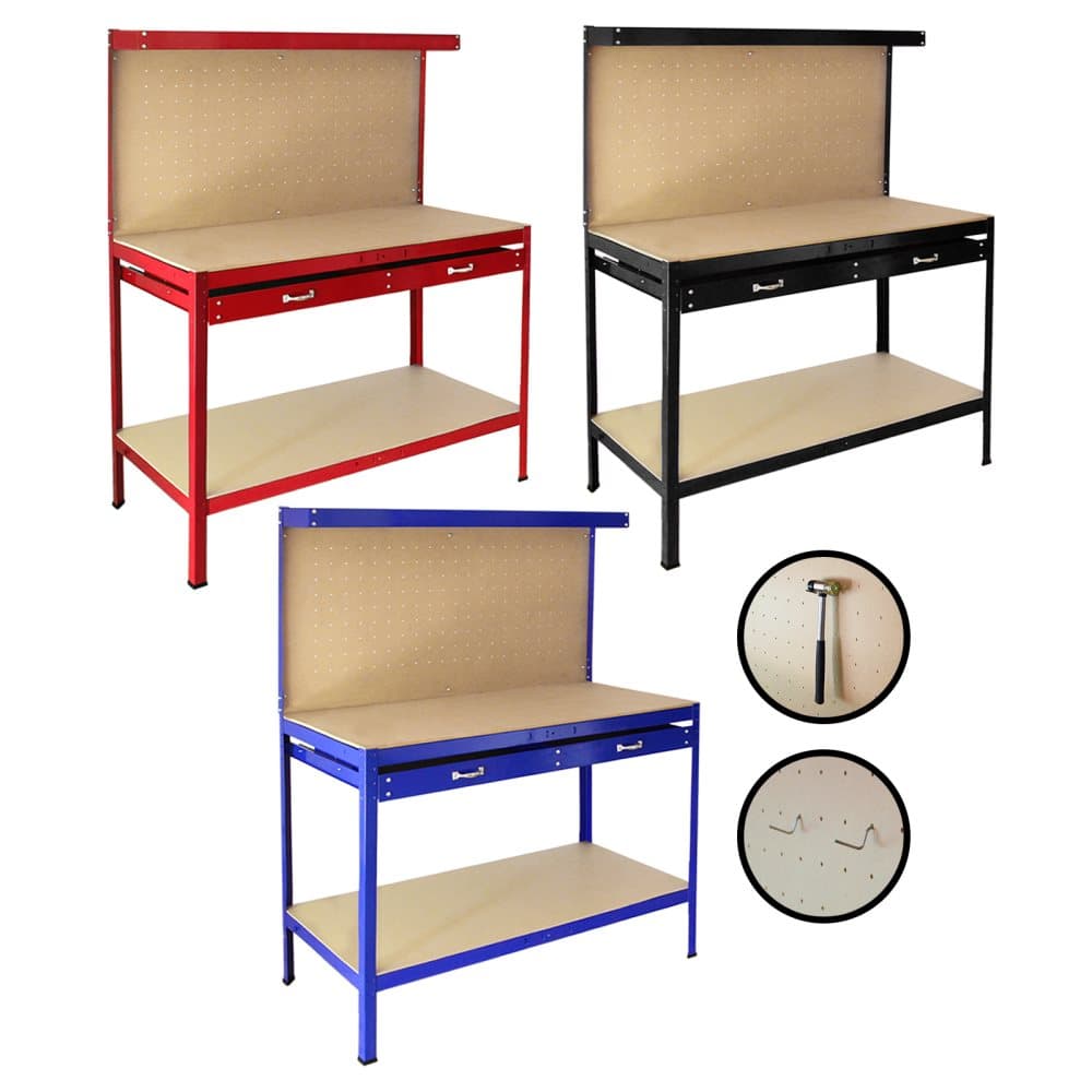 Arbetsbänk med Verktygstavla & Låda Verkstad Garage