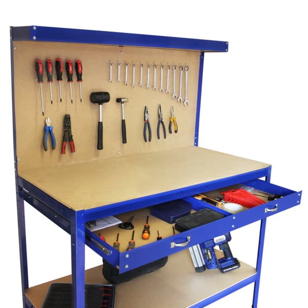 Arbetsbänk med Verktygstavla & Låda Verkstad Garage