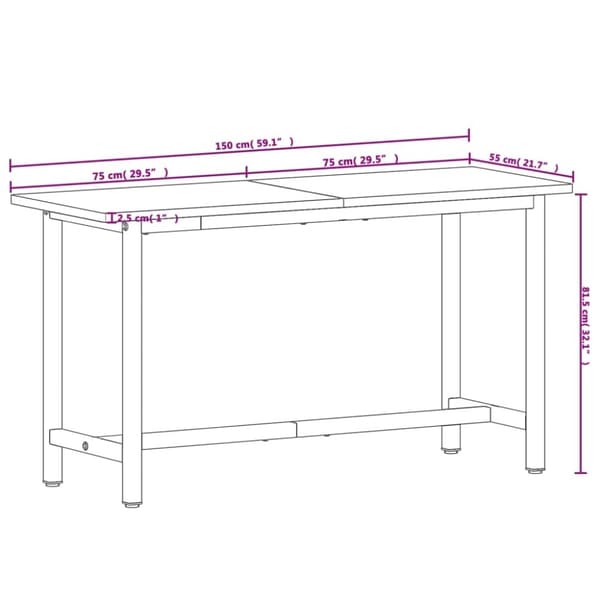 vidaXL Työpöytä työtaso 150x55x81,5 cm täysi pyökki metalli