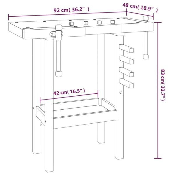 vidaXL arbejdsbord med skruestik 92x48x83 cm massivt akacietræ -  Arbejdsbænke