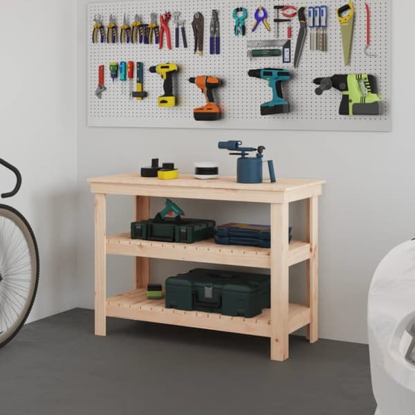 vidaXL arbejdsbord 110,5x50x80 cm massivt fyrretræ -  Arbejdsbænke