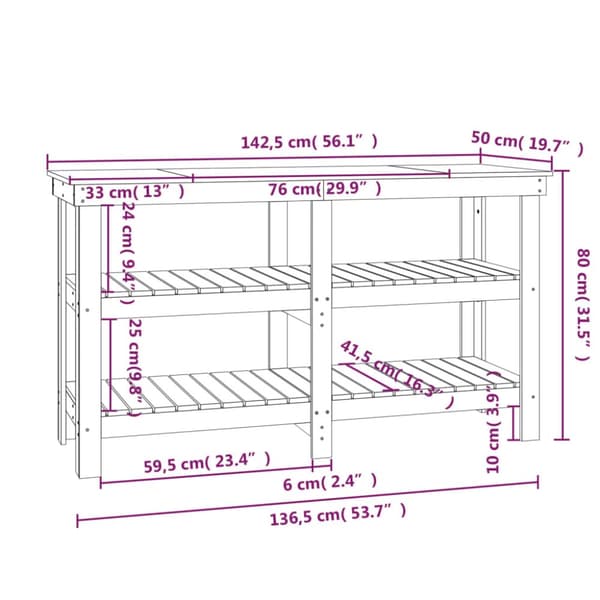 vidaXL arbejdsbord 142,5x50x80 cm massivt fyrretræ - Arbejdsbænke