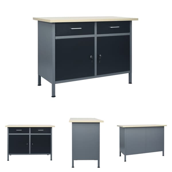 The Living Store Arbetsbänk svart 120x60x85 cm stål -  Arbetsbänkar