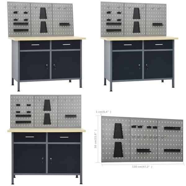 Arbetsbänk med 3 väggpaneler - Arbetsbänk - Trädgårdsbänk - Home & Living